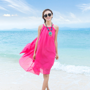 裙子胖mm雪纺连衣裙，波西米亚中长裙，夏天海边度假沙滩裙显瘦