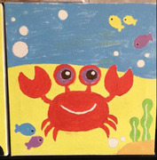 庭美数字油画diy儿童手绘填色卡通，鱼风景客厅，装饰海底世界20*20