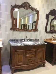 简欧式浴室柜仿古落地卫生间浴柜，美国红橡木实木，镜柜组合洗手台盆