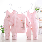 婴儿棉衣三件套装加厚冬季0-1-2岁女宝宝，冬装男3-6个月新生衣服潮