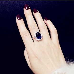 5A级斯里兰卡坦桑石戒指女款纯银镀24K白金蓝宝石女戒指钻戒活口