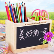 带留言小黑板白板多功能笔筒木质学生创意白板涂鸦收纳盒双格笔筒