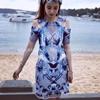 清货折thurley蓝色网格，花纹露肩短袖连衣裙澳洲设计师品牌