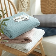 日式良品水洗棉麻全棉四件套被单床上用品纯棉床笠式北欧简约格子