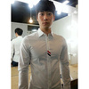 韩国红白蓝条纹拼接长袖衬衫，时尚修身男士休闲衬衣外套寸衫