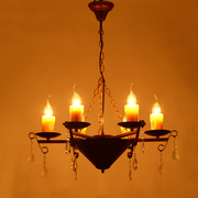 欧式地中海铁艺复古创意个性蜡烛吊灯美式乡村酒吧灯餐厅灯客厅灯