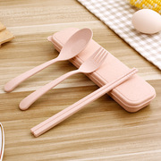小麦桔秆环保创意筷勺叉 儿童餐具可爱学生便携筷勺叉三件套装礼