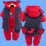 小童冬季加绒卫衣宝宝冬装婴儿衣服0-2岁加绒加厚保暖三件套