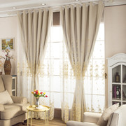 简约现代玫瑰刺绣窗纱纯色全遮光窗帘卧室客厅飘窗婚房定制成品