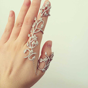 日韩镂空雕花韩国枝蔓戒指手链一体欧美蕾哈娜同款双指连体戒指女