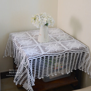 法式欧式田园手钩花纯棉白色米色蕾丝镂空桌布料台布方形盖布装饰