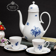 德国制卢臣泰Rosenthal浮雕手绘青花玫瑰陶瓷茶杯咖啡具套组
