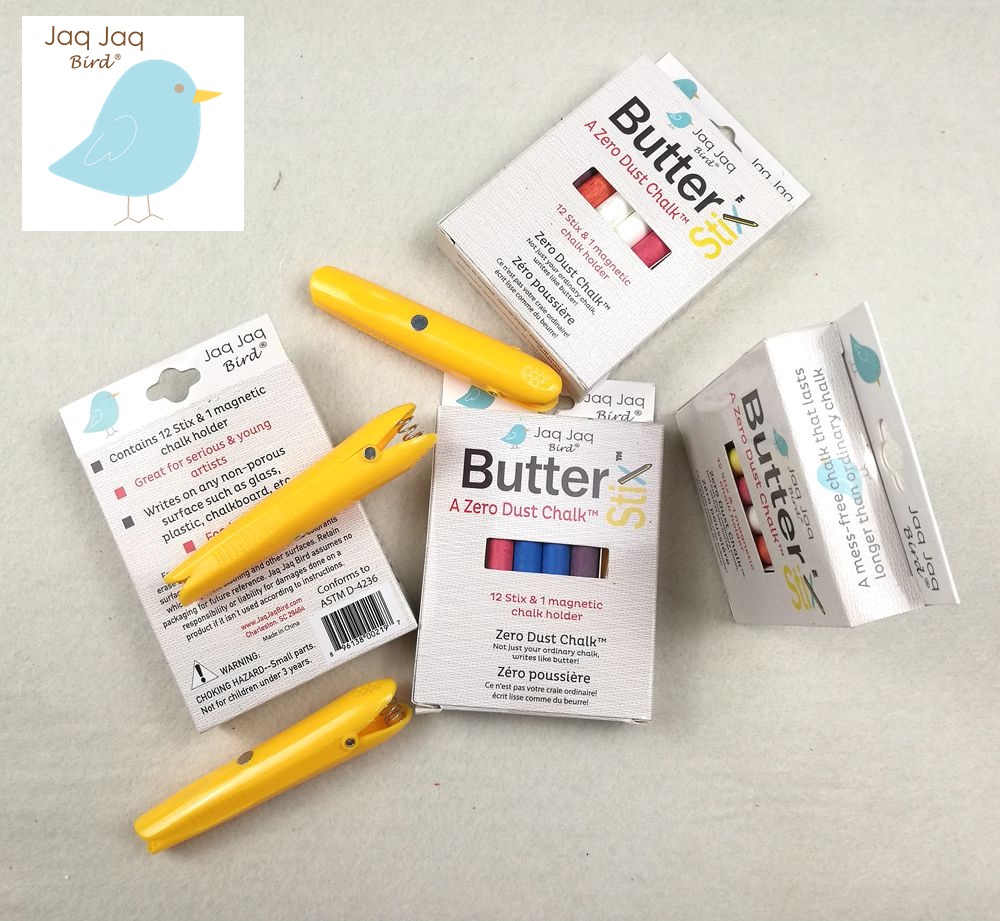 美国Jaq Jaq Bird 儿童无尘粉笔12只装带笔夹食