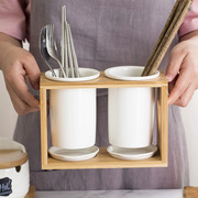 東都舘竹制筷子筒陶瓷，筷笼日式创意筷子盒，家用防霉沥水筷子架
