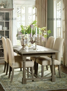 欧式实木做旧长方形餐桌，美式橡木仿古餐桌法式地中海风格家