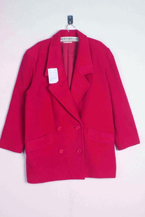 vintage日本原产90%羊毛玫，红色西服款大翻领双排扣半大呢子女大衣