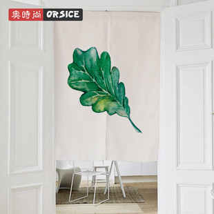 创意绿色植物棉麻布艺门帘，北欧风水隔断帘小清新卫生间，布帘定制