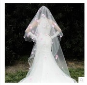 头纱头饰头纱，超长花瓣婚纱礼服结婚新娘拖尾韩式3米粉色