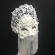 面具舞会公主白色流行性感，复古派对创意流苏，扇子全脸男女通用面具