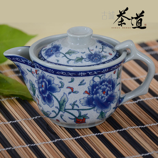 陶瓷茶壶单壶中号青花复古风，泡茶器功夫茶具，酒店侧把壶滤网