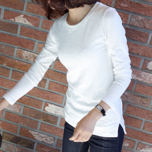 长袖t恤女2023秋冬韩版白色，修身打底衫内搭纯棉体恤上衣小衫