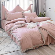 四件套全棉纯棉公主风韩式ins简约粉色被套床单1.5/1.8米床上用品