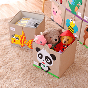 儿童玩具衣服收纳盒布艺卡通，正方形格子柜可折叠储物箱整理箱棉麻