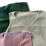韩国浅灰色紫罗兰春季超可爱双口袋纹理针织毛衣 中长款背心
