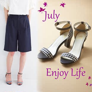 《7月日单》外贸出口清爽蓝白格子，简洁优雅线条，百搭女士高跟凉鞋