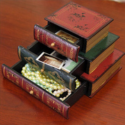 欧式家居摆件首饰品，抽屉式收纳盒复古木质书盒假书模型摄影道具书