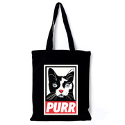 咕噜猫咪PURR帆布包女单肩斜跨包韩版日系文艺复古黑色环保购物袋