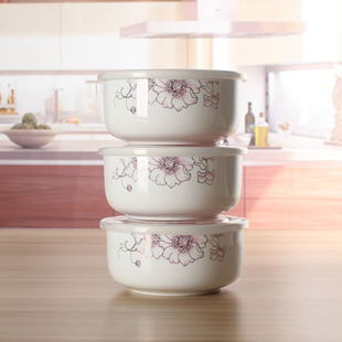 微波炉碗三件套带盖创意面，碗保鲜碗，陶瓷泡面碗便当盒饭盒饭碗套装