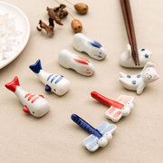 出口韩国台湾桌面筷托实心陶瓷，兔子餐桌筷子架筷子托房间小摆件