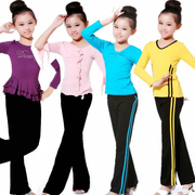 儿童练功服全棉民族舞长袖女童跳舞套装少儿拉丁练习服紫蓝黄