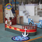 儿童家具地中海创意定制实木床，儿童床海盗船床子母床男孩单人床