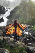 西班牙Butterfly◇手作蝴蝶翅膀童话肚皮舞橙色雪纺斗篷披肩