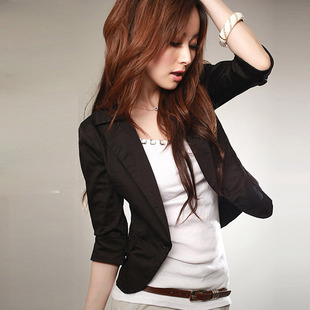 春秋七分袖外套小西装，女士西服短款夏季薄款修身黑白韩版chic
