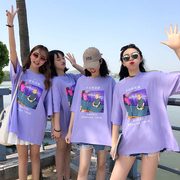 三人四人姐妹闺蜜装韩版宽松大码女装学生短袖，t恤佛系少女上衣服