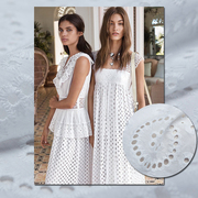 棉布布料 镂空花型刺绣棉质小白裙拼接白色绣花上衣服装面料白布