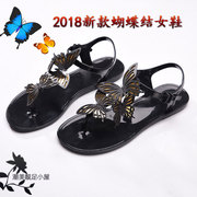 凉鞋果冻鞋女夏平底(夏平底)学生平跟蝴蝶结，女鞋糖果色沙滩鞋2024塑料