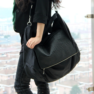 欧美时尚个性设计时装范通勤潮流女士单肩包斜挎包黑色大容量包袋