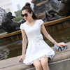 韩版小个子短袖收腰纯白色蝴蝶结连衣裙，夏气质(夏气质)清新蓬蓬短裙