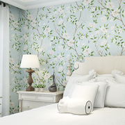 美式田园风格壁纸绿色小清新碎花，纯纸卧室客厅，家用电视背景墙壁纸