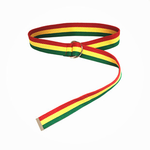 牙买加雷鬼潮嘻哈街舞滑板红黄绿条纹帆布腰带双环扣男女通用加长
