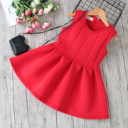 女童秋冬款2024童装，儿童红色连衣裙太空棉，背心裙韩版公主裙子