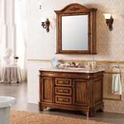 欧式仿古浴室柜美式红橡实木卫浴柜组合落地式洗漱洗手台面盆镜柜