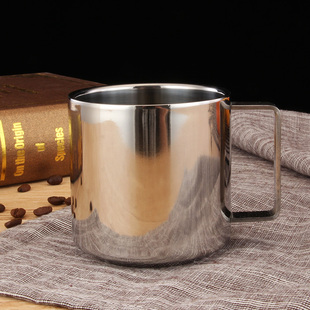 304不锈钢咖啡杯双层隔热口杯水杯带把防摔水杯，儿童早餐牛奶杯子