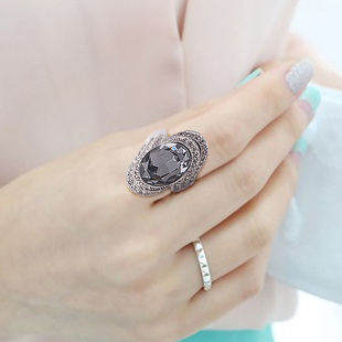 欧美大气水晶戒指女食指，复古个性指环韩国饰品潮人中指夸张介子