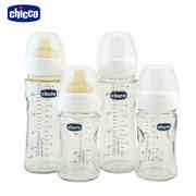 意大利chicco智高 宽口玻璃奶瓶 婴儿防摔防胀气硅胶橡胶奶嘴