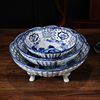 新中式青花瓷中式陶瓷果盘创意，家用茶几办公室客厅摆件装饰品